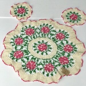 TABLE MATS, HAND MADE CROCHET, SET OF THREE.